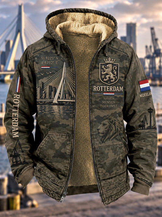 Heren Hoodie met lange mouwen en rits met stedelijke herdenkingsprint