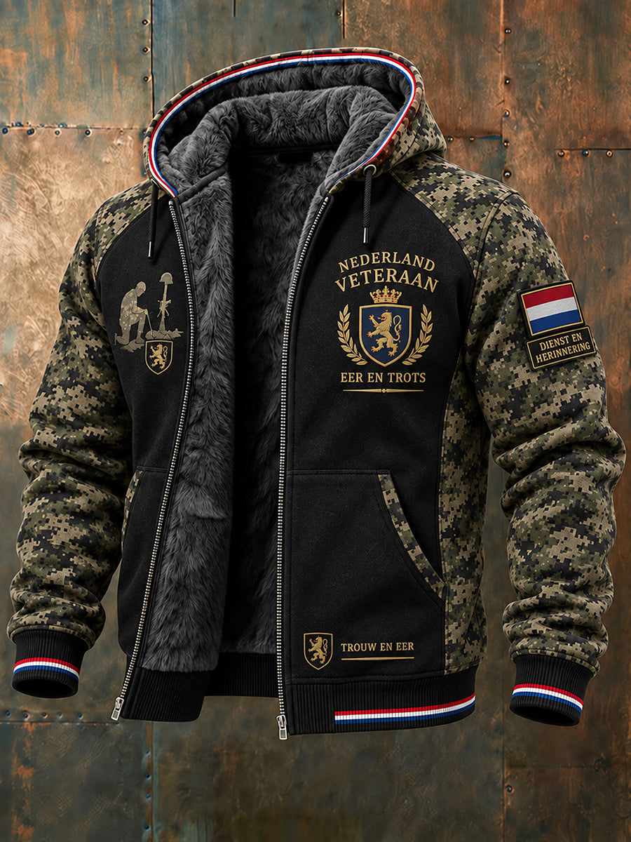Herenhoodie met camouflageprint en lange mouwen, in veteranenstijl