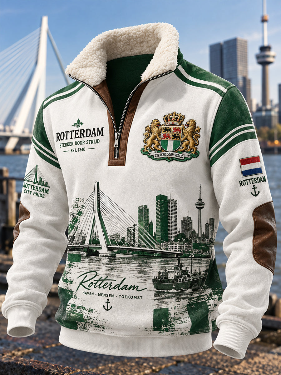 Heren Sweatshirt met lange mouwen en mouwen met ritssluiting en stedelijke herdenkingsprint