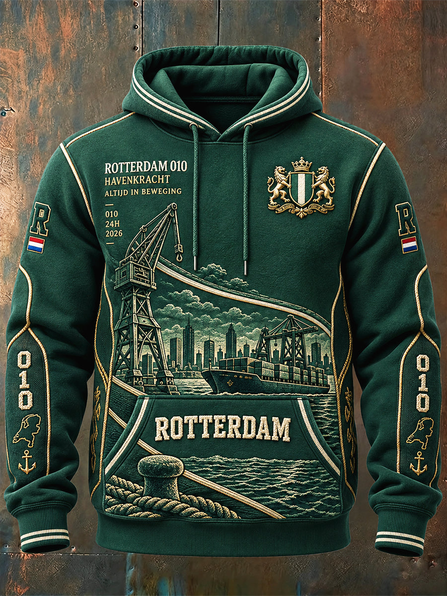 Groen Rotterdam City Print casual sweatshirt met capuchon voor heren