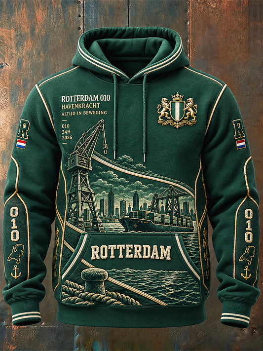 Groen Rotterdam City Print casual sweatshirt met capuchon voor heren