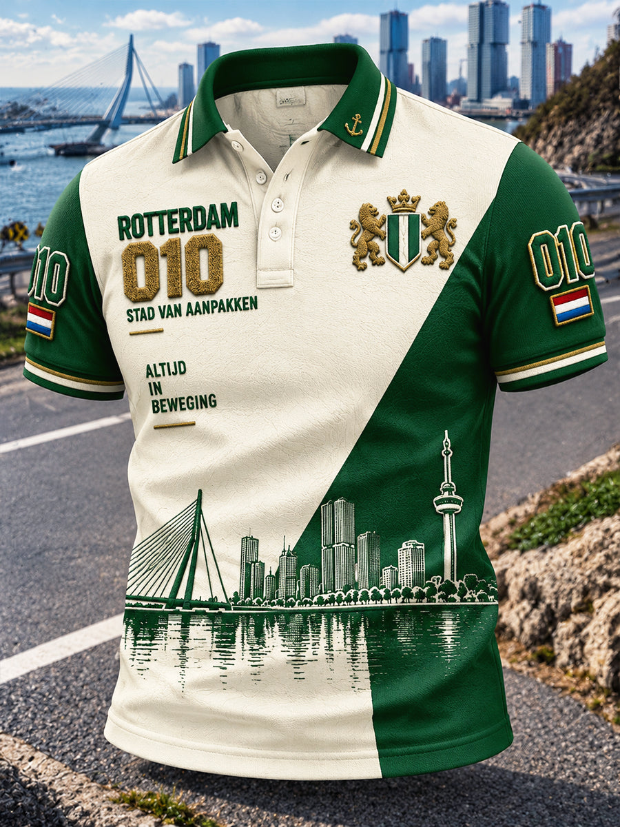 Casual poloshirt voor heren in Rotterdam City Print