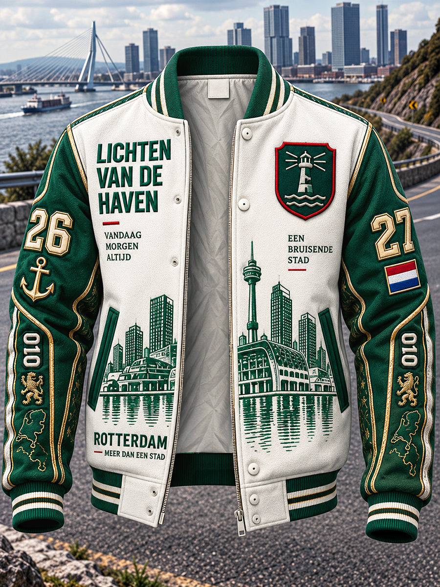 Casual honkbaljack voor heren in Rotterdam City-print