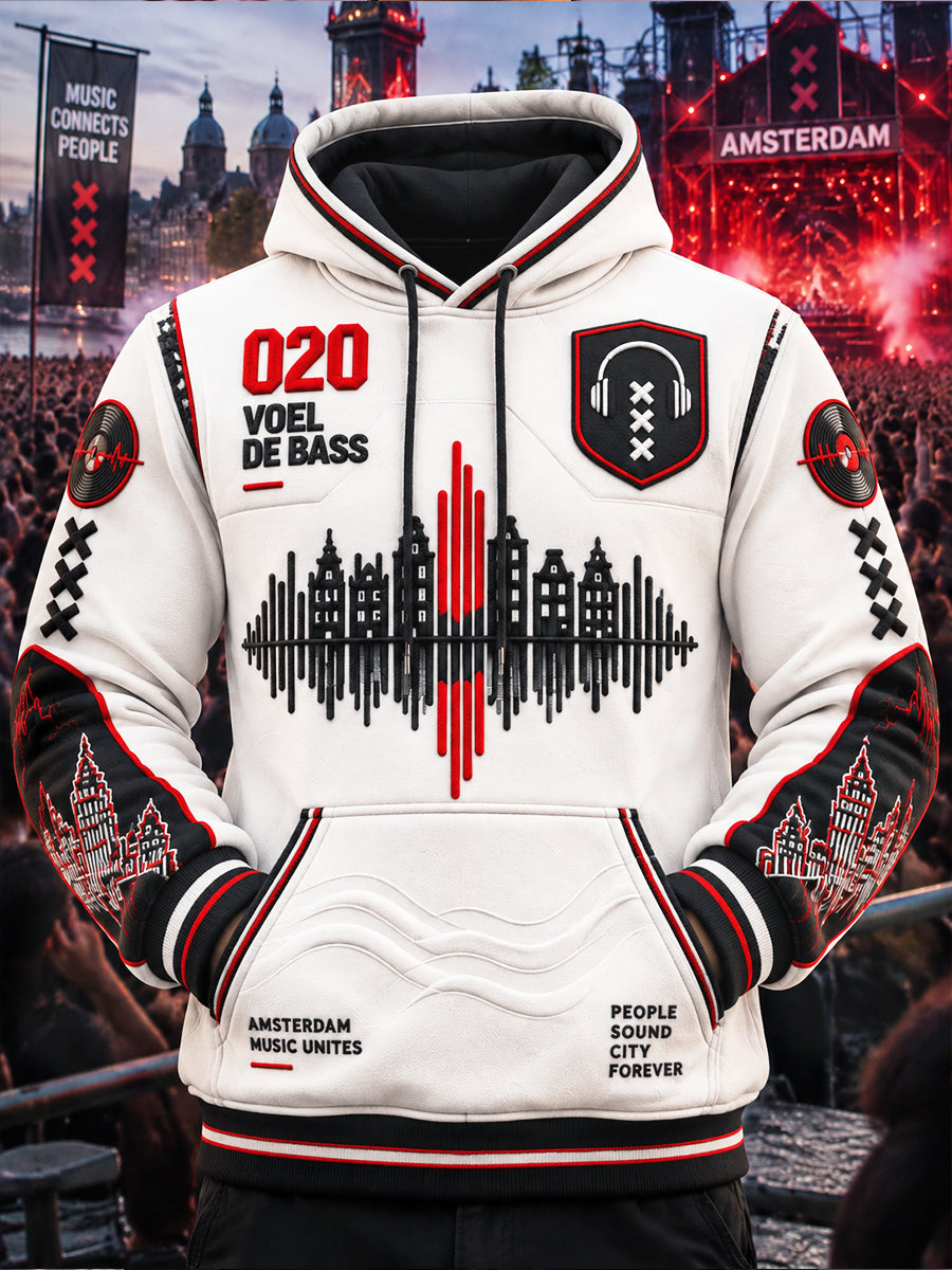 Mannen Wit Amsterdam Electronic Music Festival Print Casual Sweatshirt met capuchon