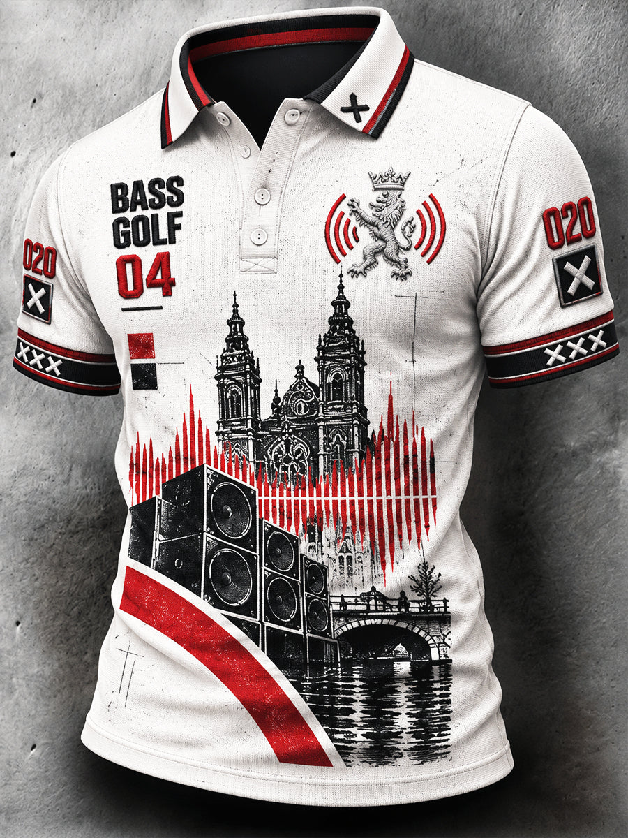 Wit herenpoloshirt met print van het Amsterdam Electronic Music Festival, casual stijl