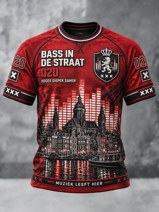 Heren Rood Amsterdam Electronic Music Festival Print Casual T-shirt
