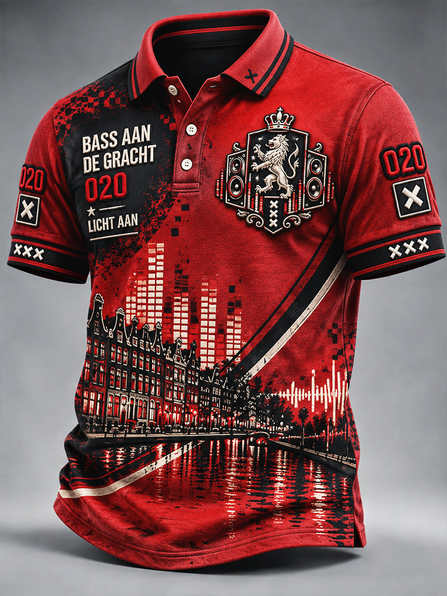 Rood heren Amsterdam Electronic Music Festival Casual poloshirt met graffiti-print