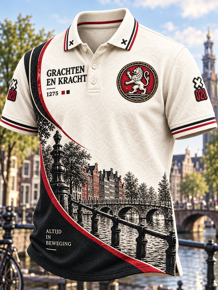 Casual poloshirt voor heren in Amsterdam City Print