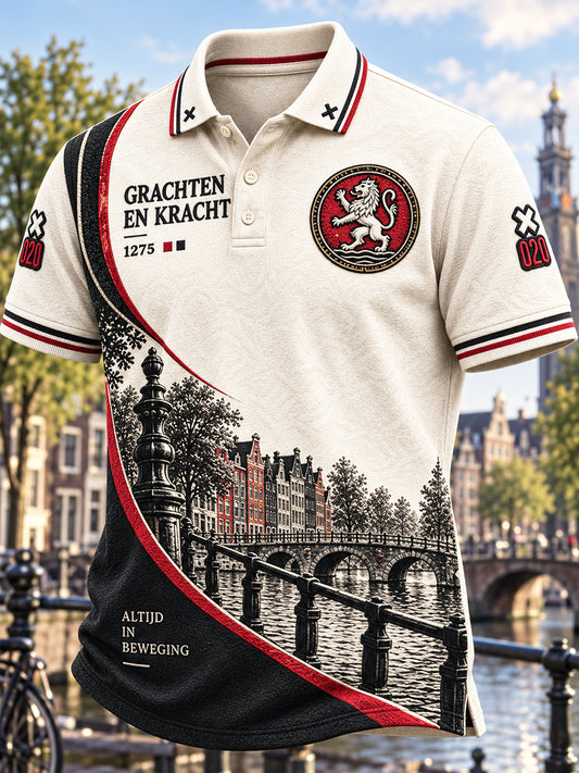 Casual poloshirt voor heren in Amsterdam City Print