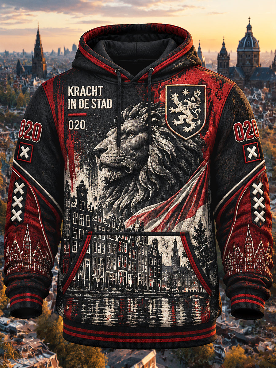 Heren Amsterdam City Lion Print Sweatshirt met capuchon