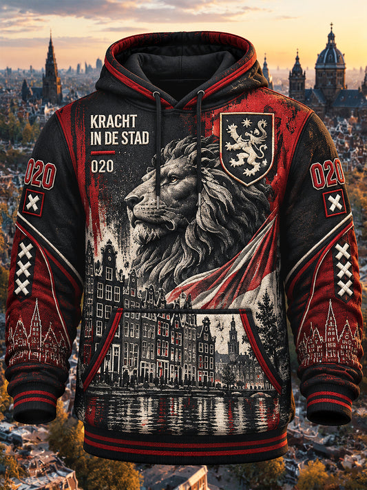 Heren Amsterdam City Lion Print Sweatshirt met capuchon