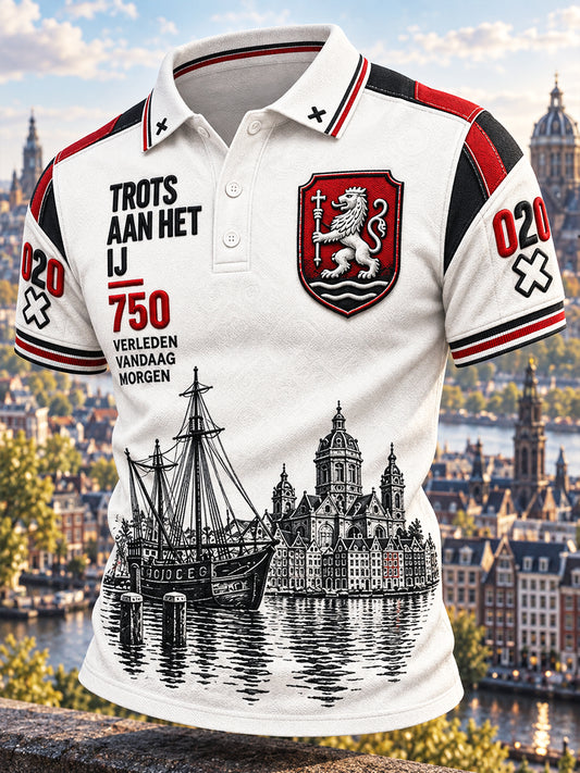 Wit casual poloshirt voor heren in Amsterdam City Print