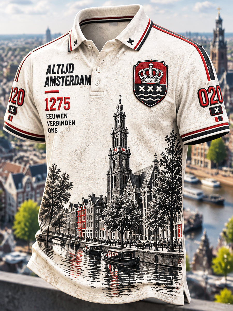 Casual poloshirt voor heren uit Amsterdam City Print