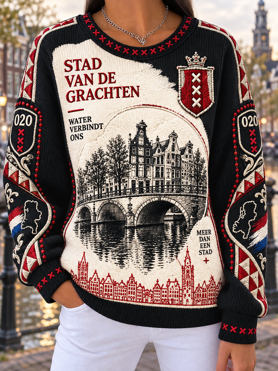 Amsterdam City Patchwork print casual sweatshirt voor dames