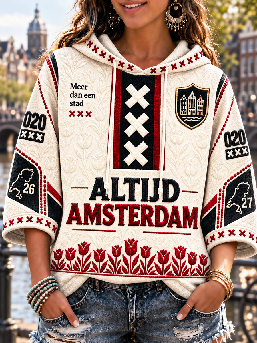 Casual sweatshirt met capuchon voor dames in Amsterdam City Print