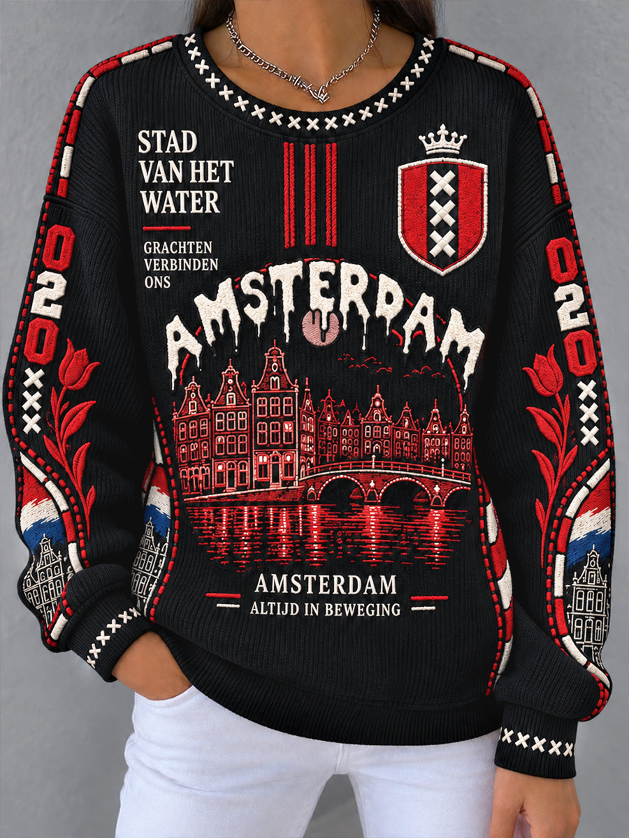 Black Amsterdam City Patchwork print casual sweatshirt voor dames