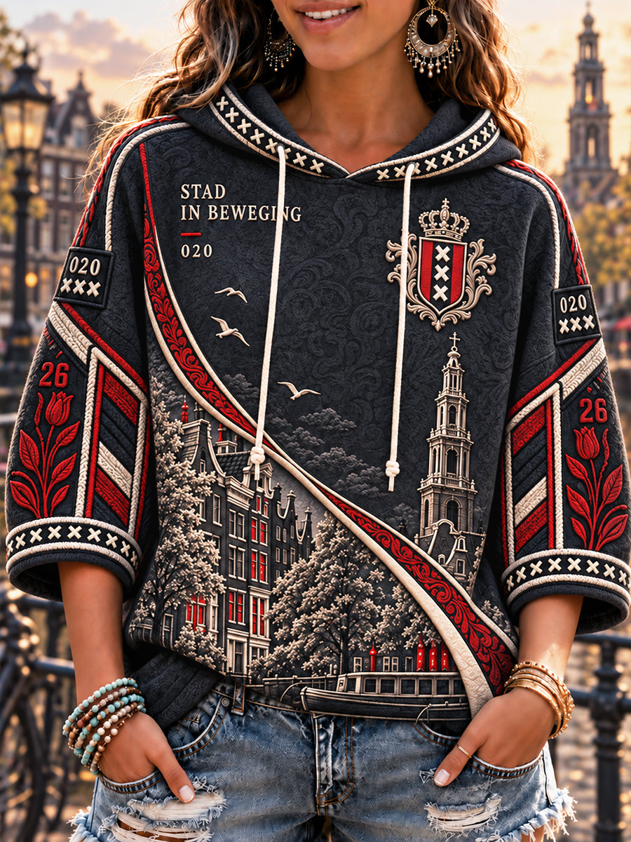 Casual sweatshirt met capuchon voor dames in Amsterdam City Print