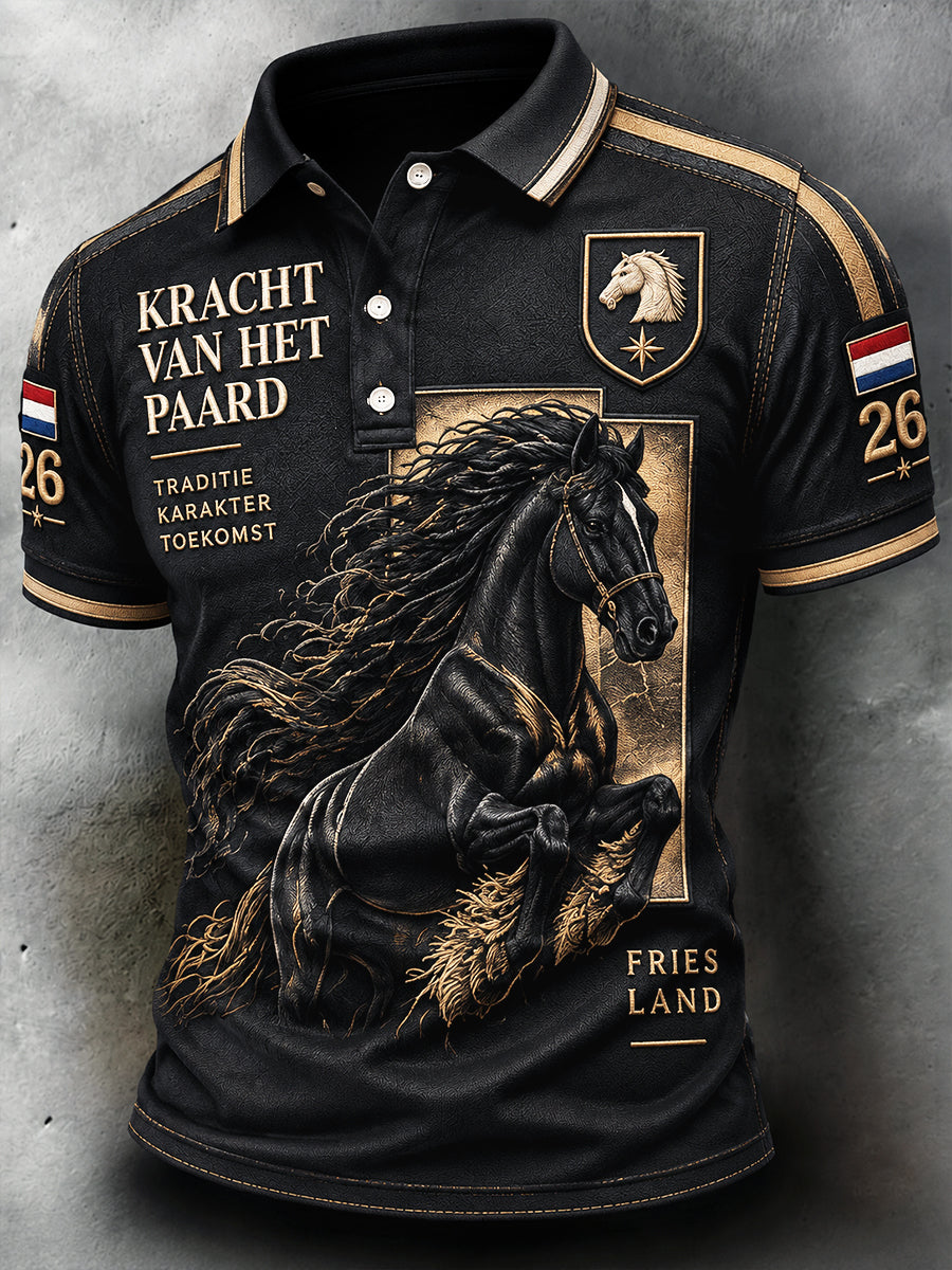 Nederlandse Friese paard architectonische print casual poloshirt