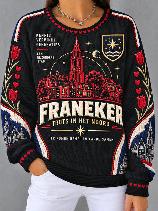 Black Holland Friesland Cityscape print casual sweatshirt voor dames