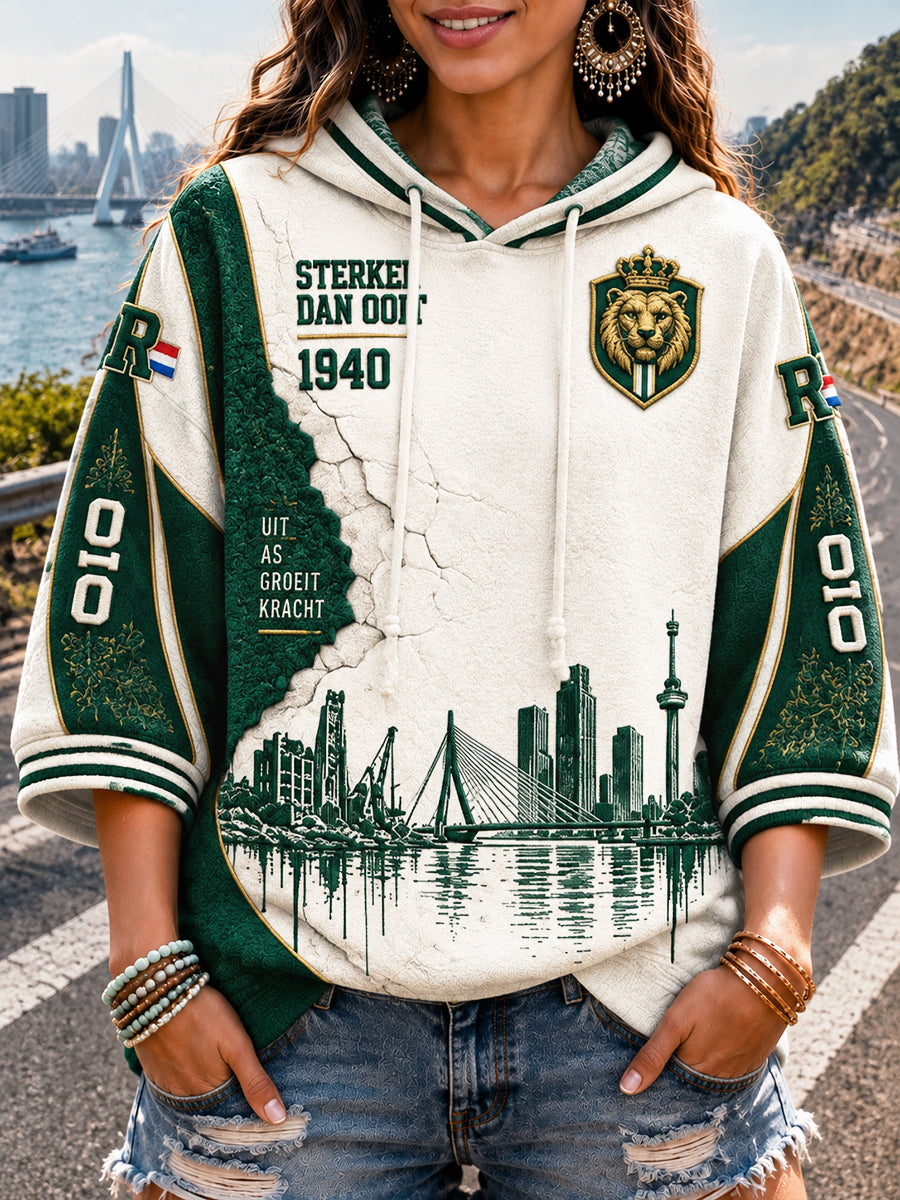 Holland Rotterdam architectonische print casual sweatshirt met capuchon voor dames
