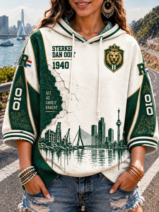 Holland Rotterdam architectonische print casual sweatshirt met capuchon voor dames