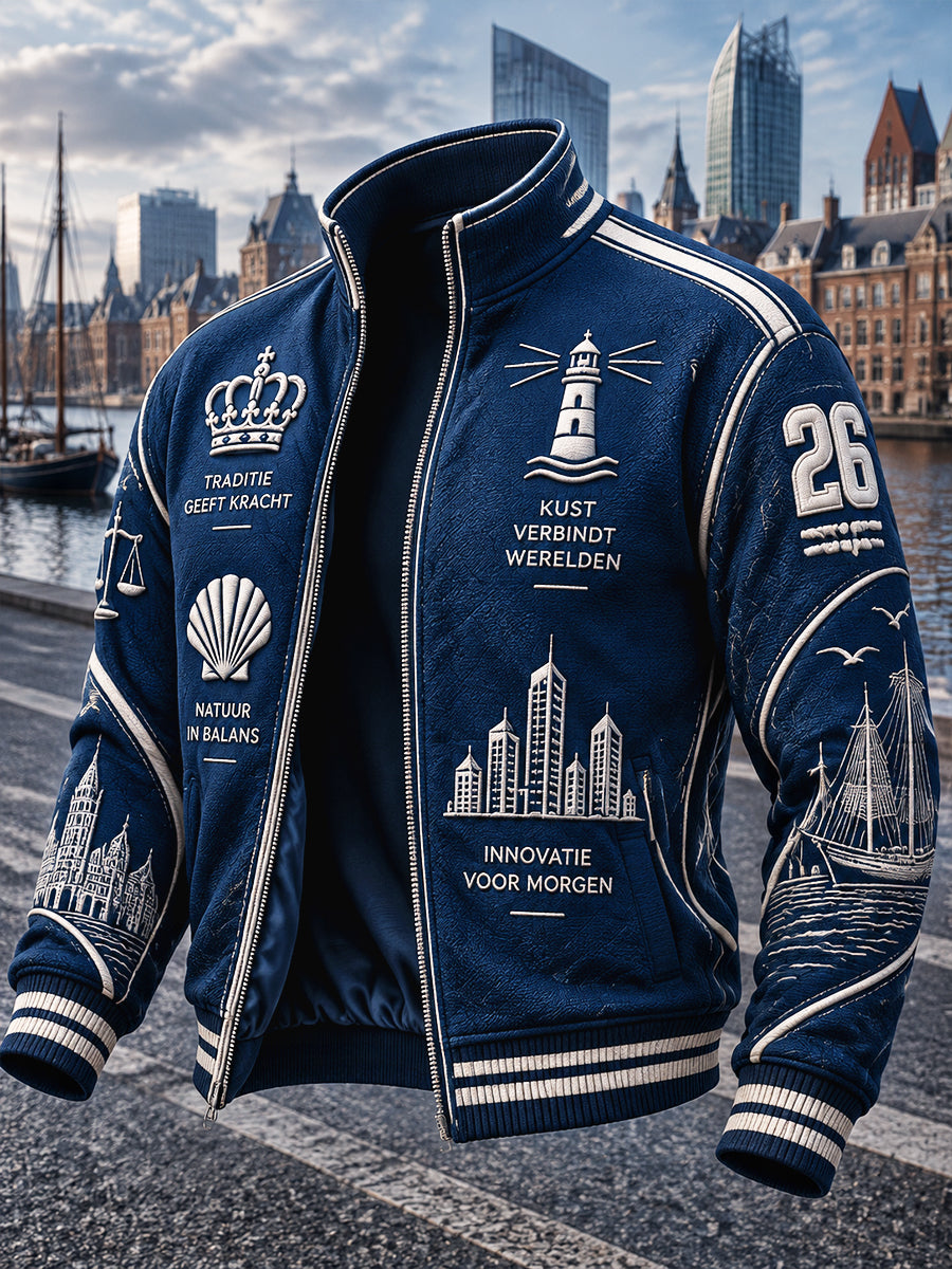 Heren Blue Holland Haagse print casual jas met ritssluiting