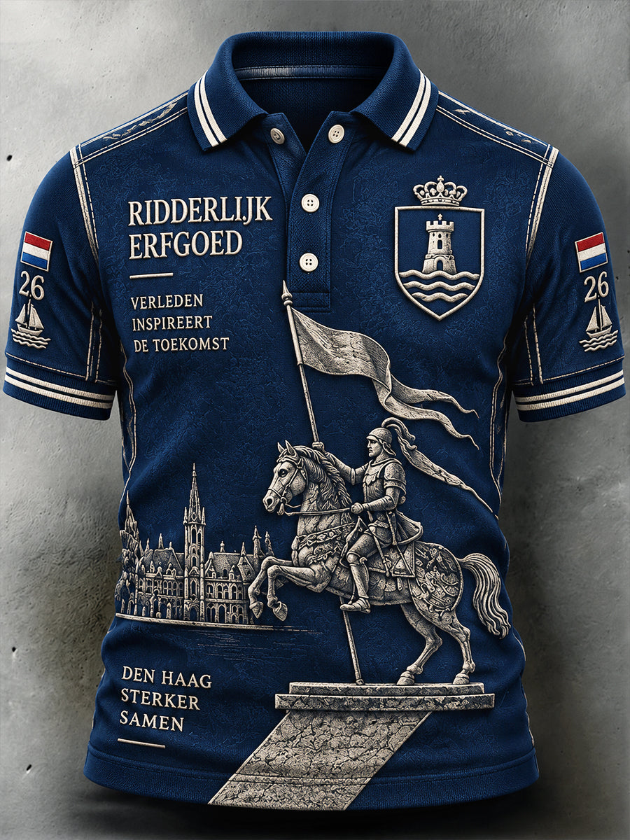 Heren Nederland Den Haag City Knight Print Casual Poloshirt