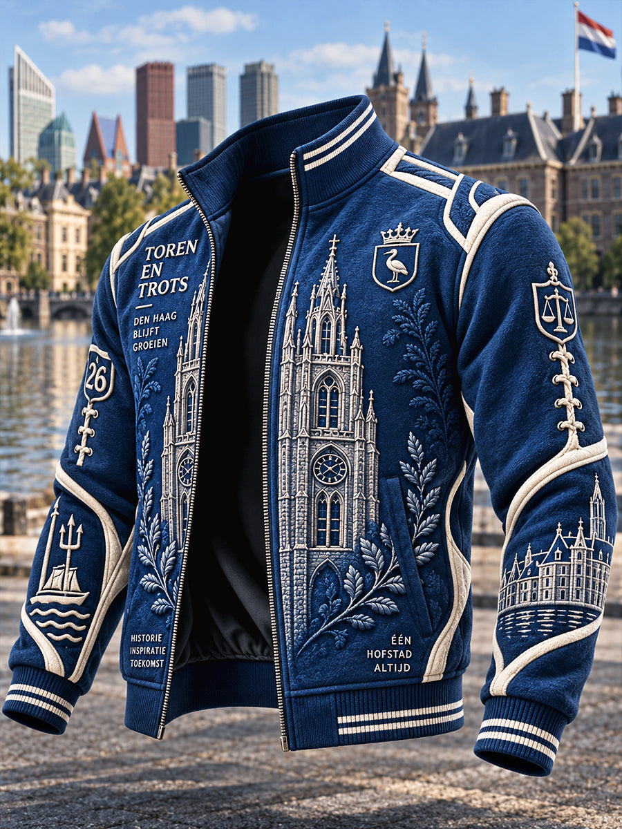 Heren Blue Holland Haagse print casual jas met ritssluiting