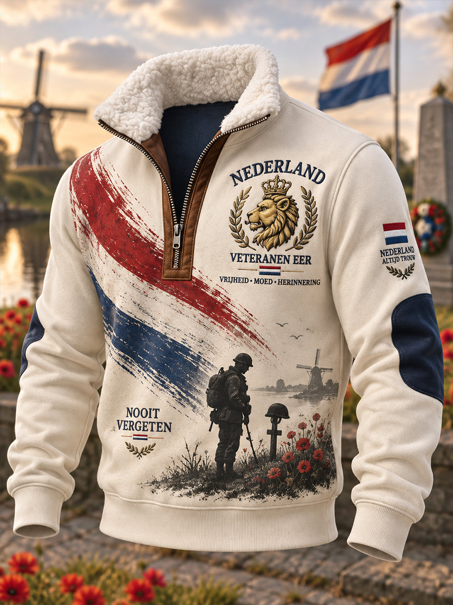 Heren Sweatshirt met lange mouwen en kraag met Veteran Memorial Graphic Print