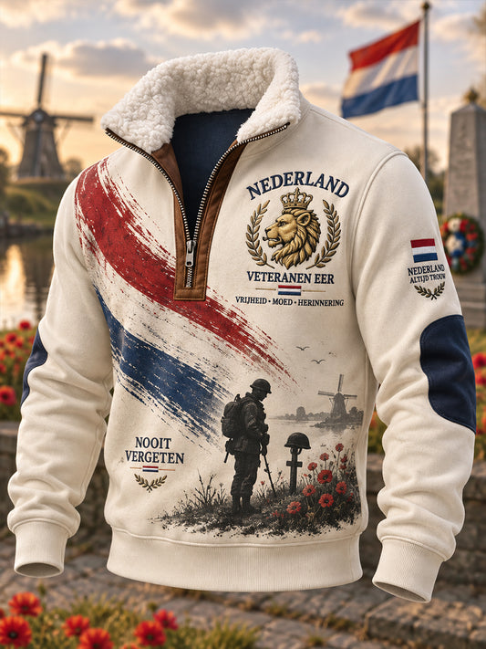 Heren Sweatshirt met lange mouwen en kraag met Veteran Memorial Graphic Print
