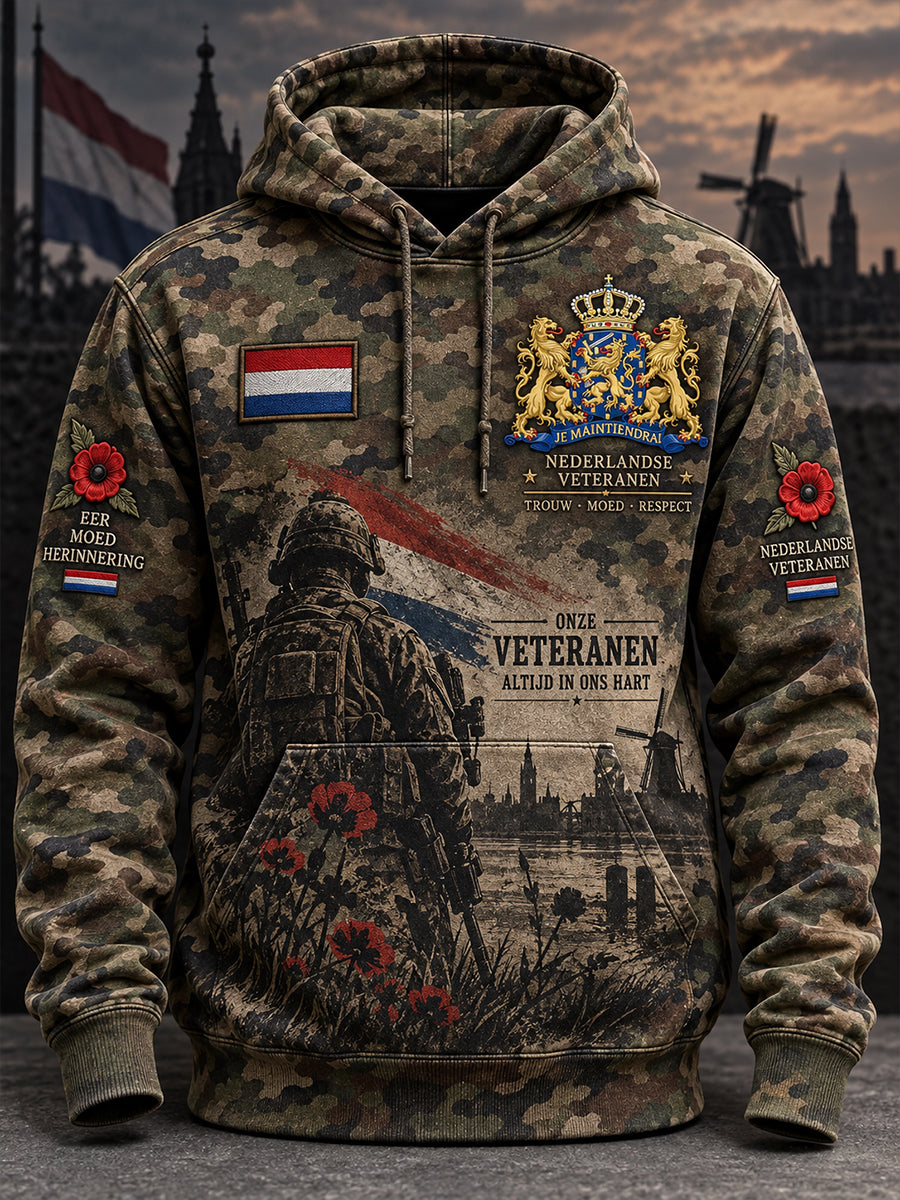 Herenhoodie met lange mouwen en grafische print ter herdenking van veteranen