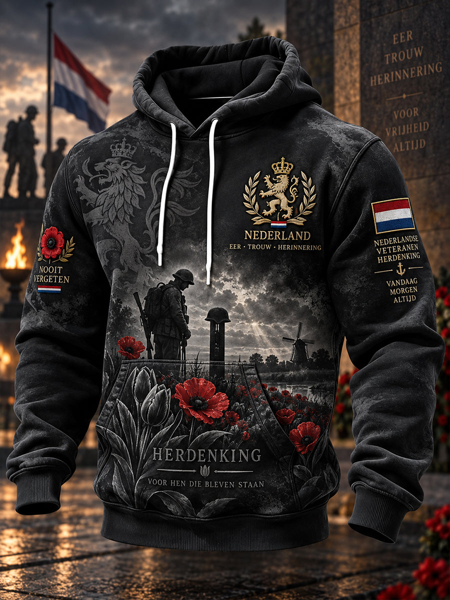 Herenhoodie met lange mouwen en grafische print ter herdenking van veteranen