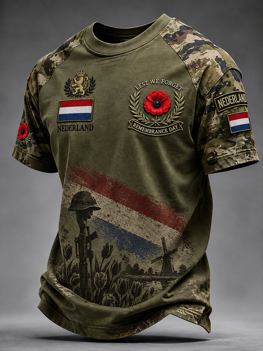Heren T-shirt met korte mouwen en grafische print ter herdenking van veteranen