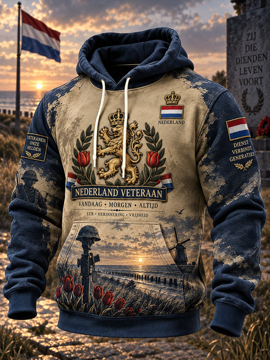Herenhoodie met lange mouwen en grafische print ter herdenking van veteranen