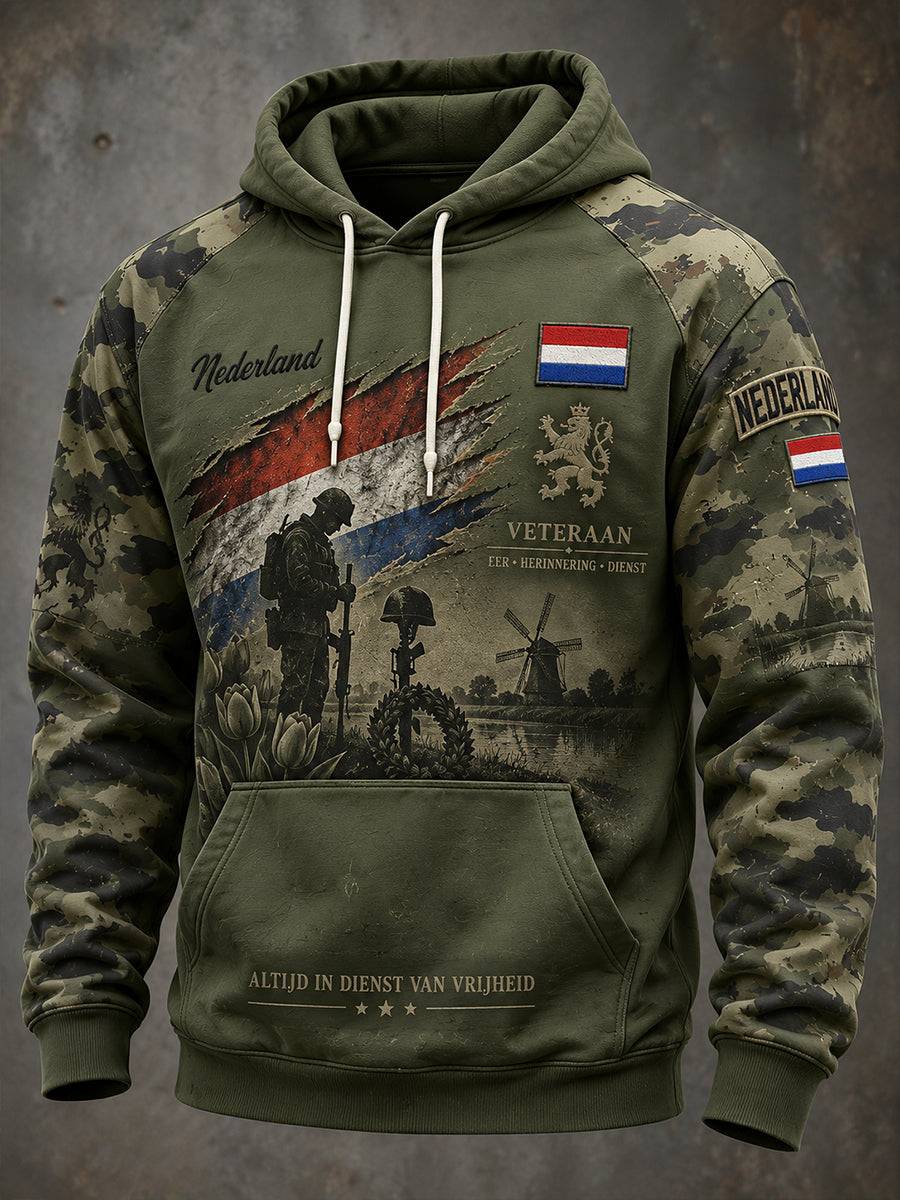 Herenhoodie met lange mouwen en grafische print ter herdenking van veteranen