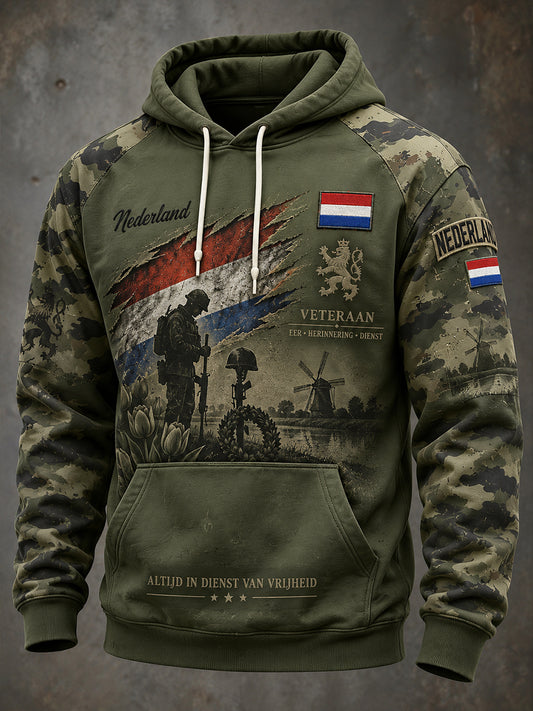 Herenhoodie met lange mouwen en grafische print ter herdenking van veteranen