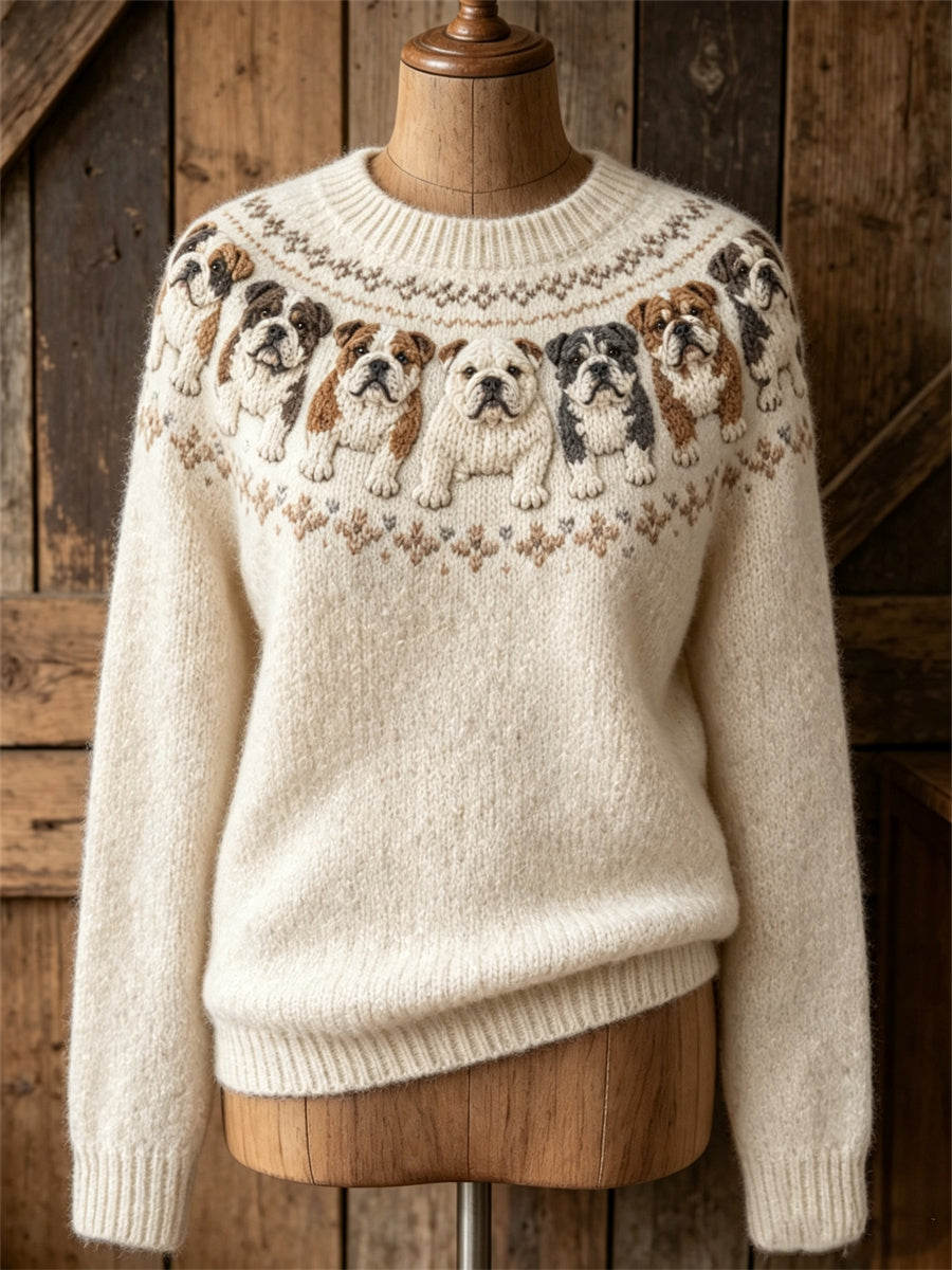 Dames vintage Bulldogs Yoke Isle-print trui met ronde hals