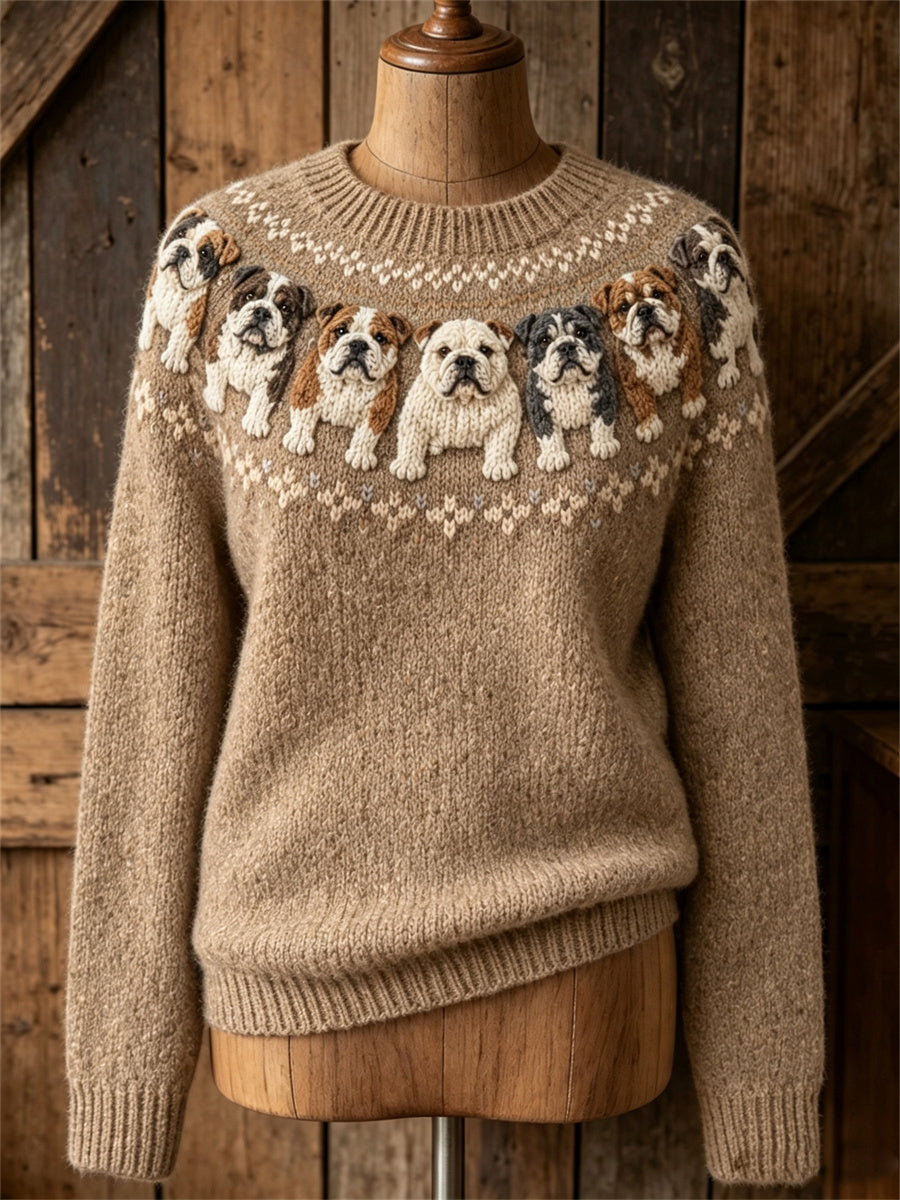 Dames vintage Bulldogs Yoke Isle-print trui met ronde hals