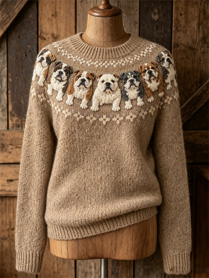 Dames vintage Bulldogs Yoke Isle-print trui met ronde hals