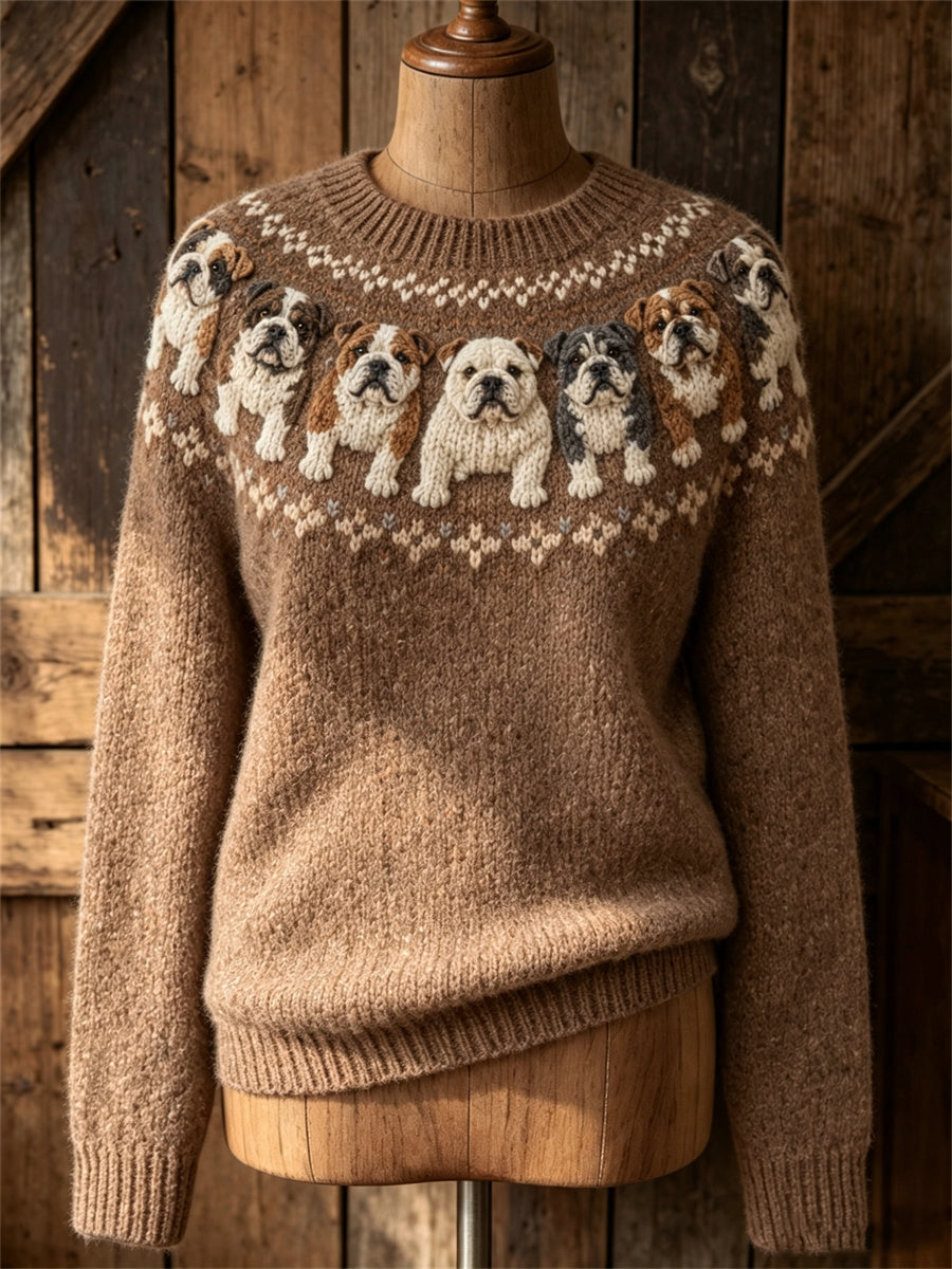 Dames vintage Bulldogs Yoke Isle-print trui met ronde hals