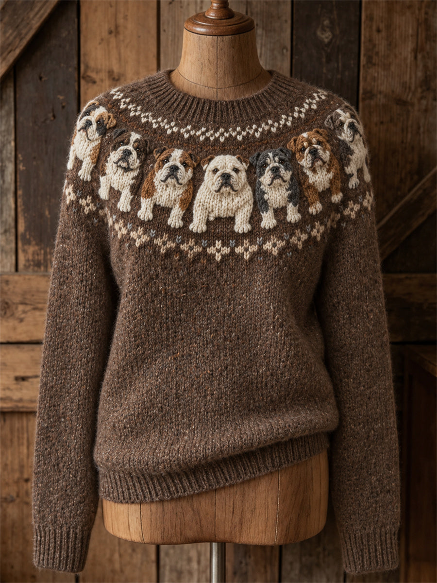 Dames vintage Bulldogs Yoke Isle-print trui met ronde hals