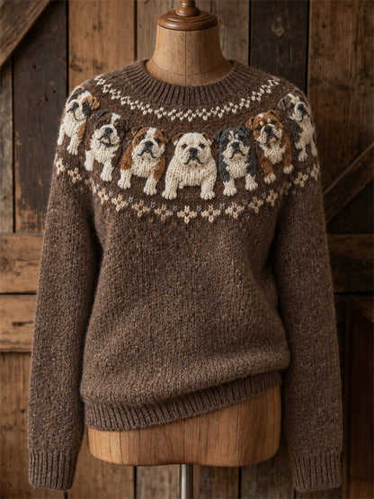 Dames vintage Bulldogs Yoke Isle-print trui met ronde hals
