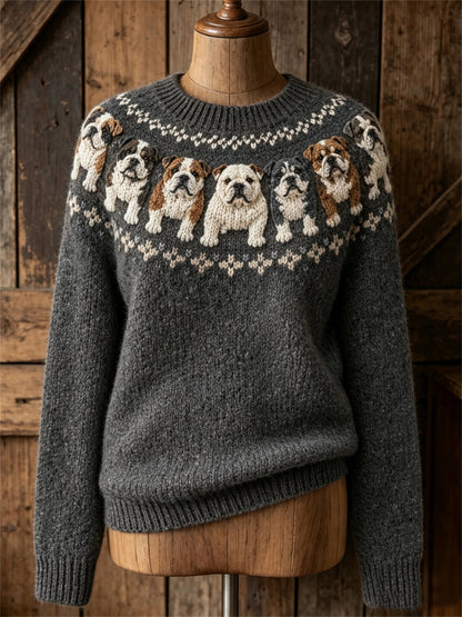 Dames vintage Bulldogs Yoke Isle-print trui met ronde hals