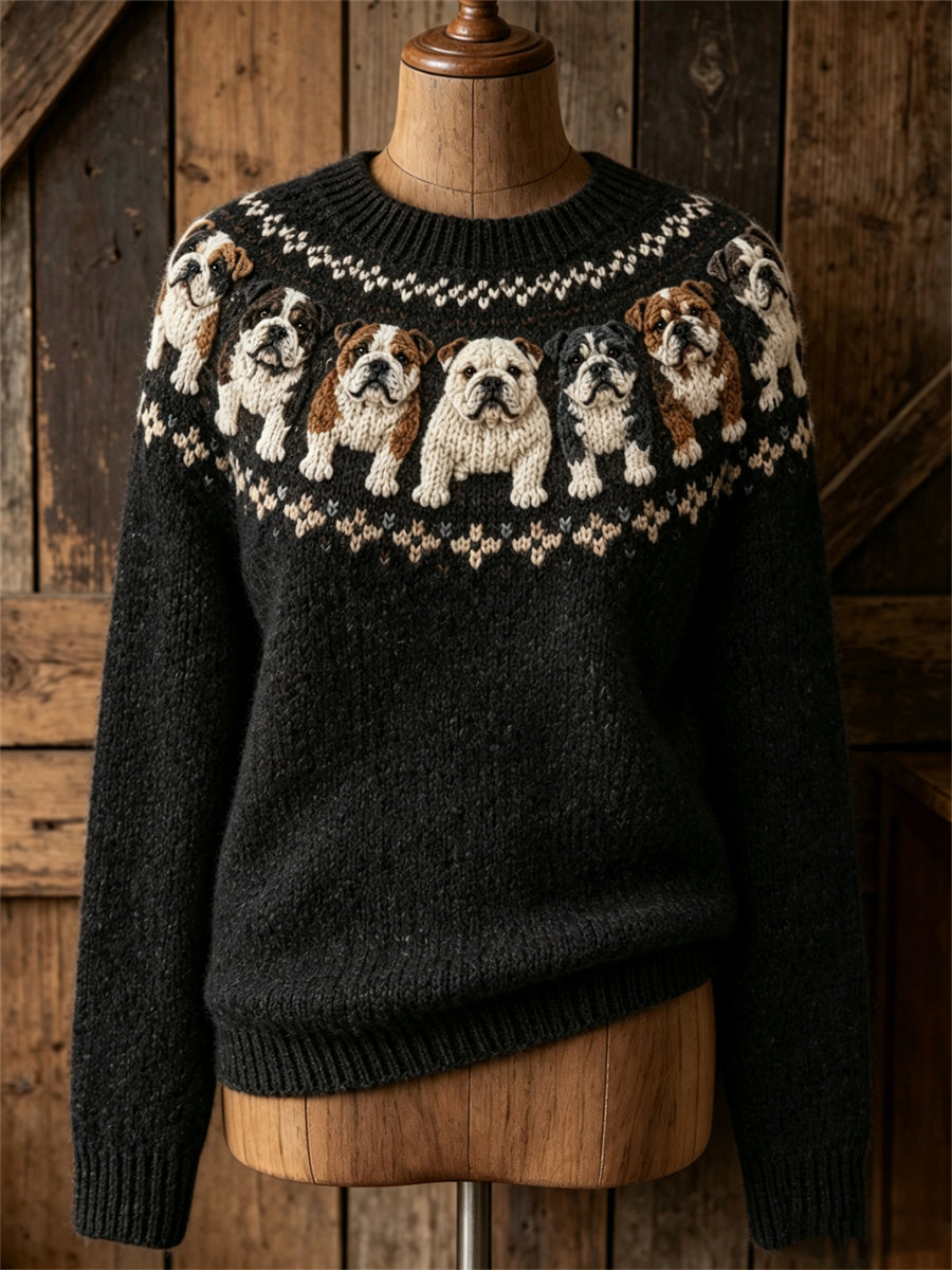 Dames vintage Bulldogs Yoke Isle-print trui met ronde hals