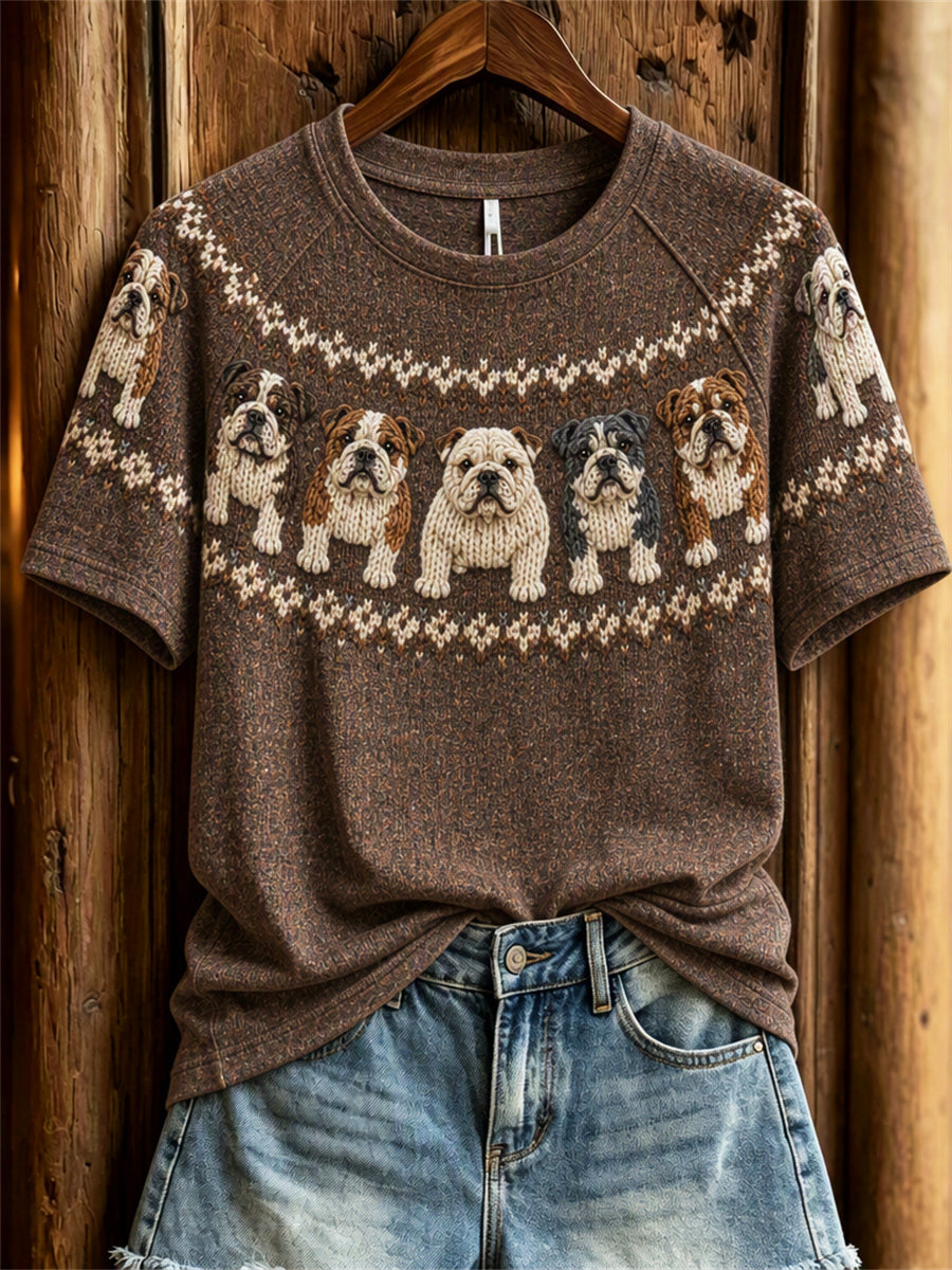 Dames Vintage Bulldogs Yoke Isle Print T-shirt met korte mouwen