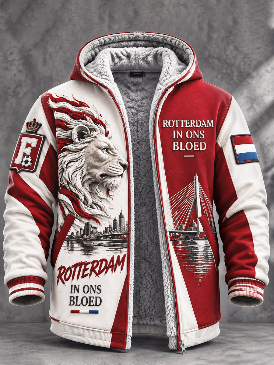Heren Eredivisie Feyenoord voetbalclub leeuwenprint gevoerde casual hoodie