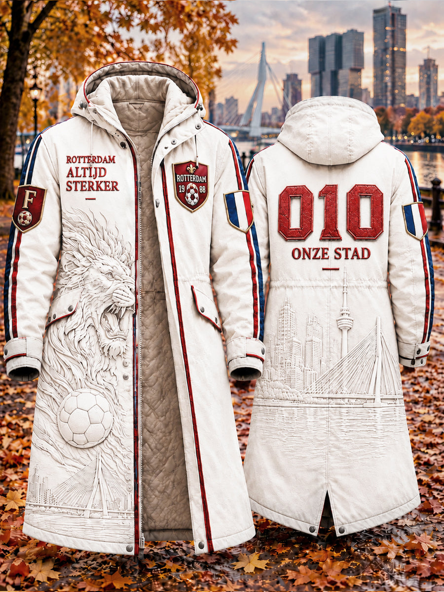 Heren Off-White Eredivisie Feyenoord lange casual capuchonjas met leeuwenprint