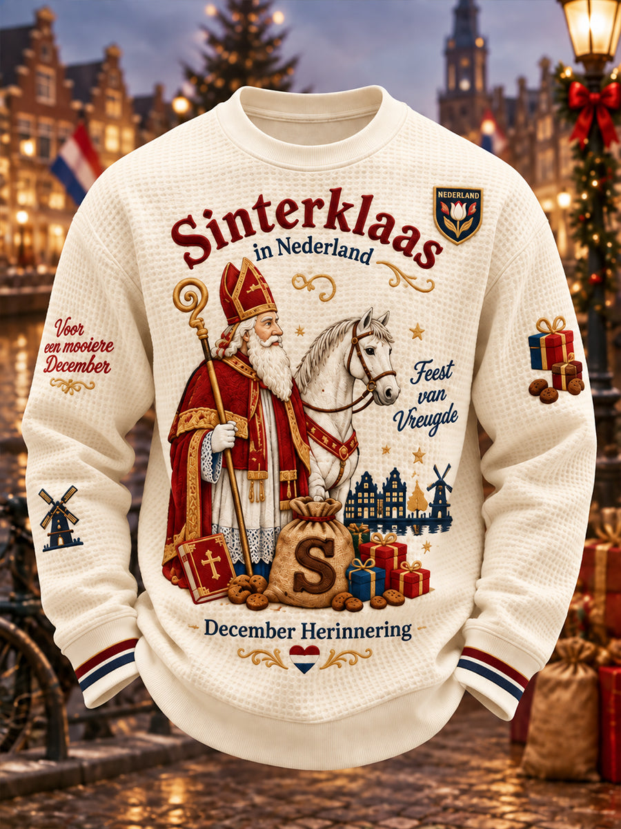 Herentop met grafische print en wafelstructuur, lange mouwen, voor Sinterklaas
