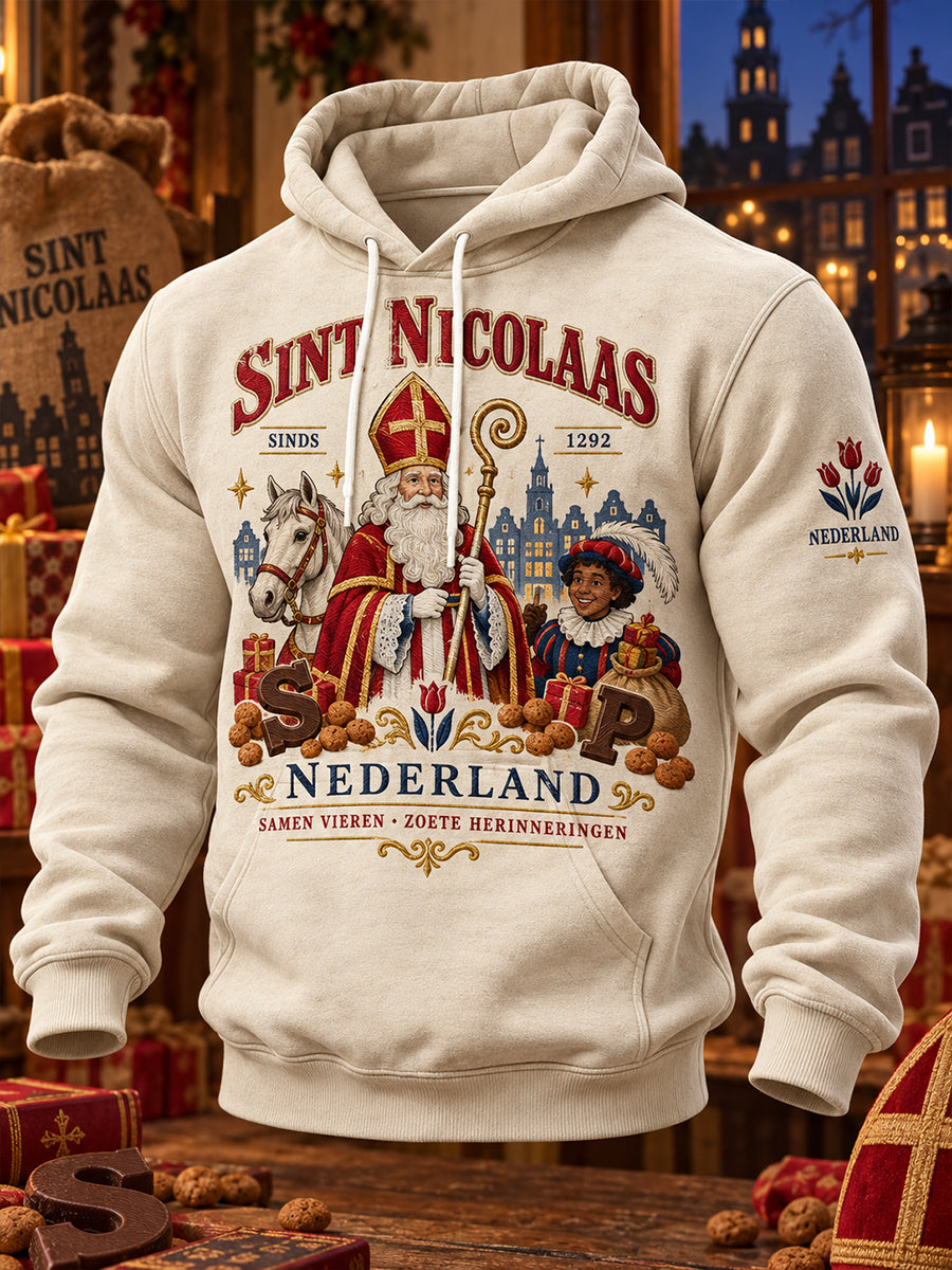 Herenhoodie met lange mouwen en grafische print voor Sint Nicolaasdag
