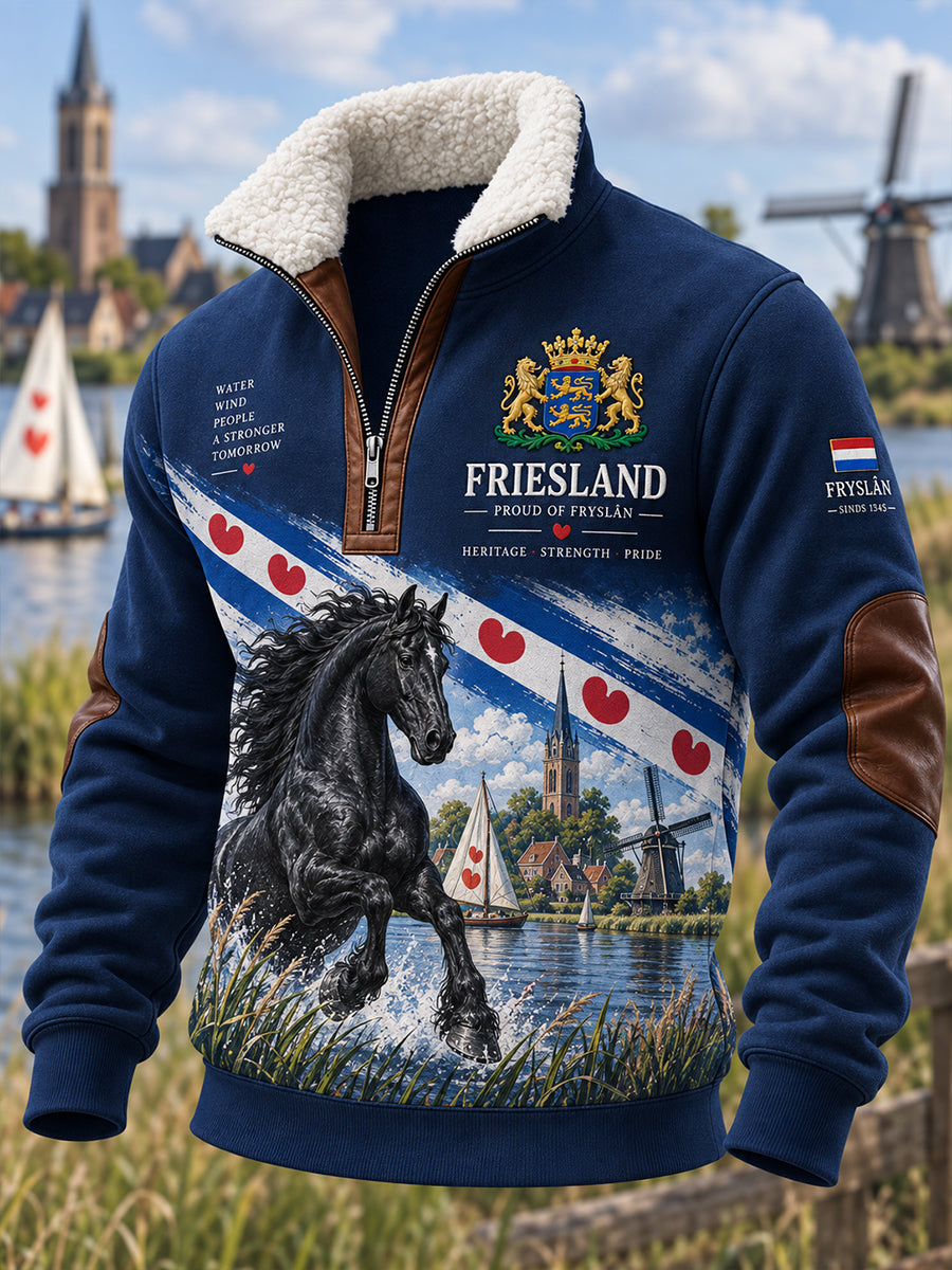 Herenhoodie met hoge hals en lange mouwen, voorzien van een stedelijk herdenkingsmotief